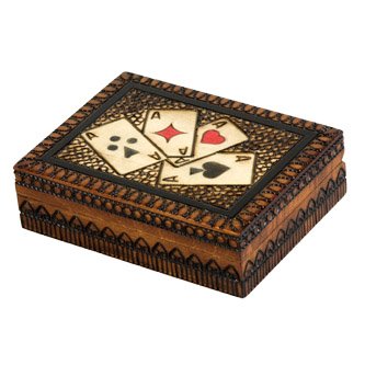 Four Aces Square Wooden Card Holder Box